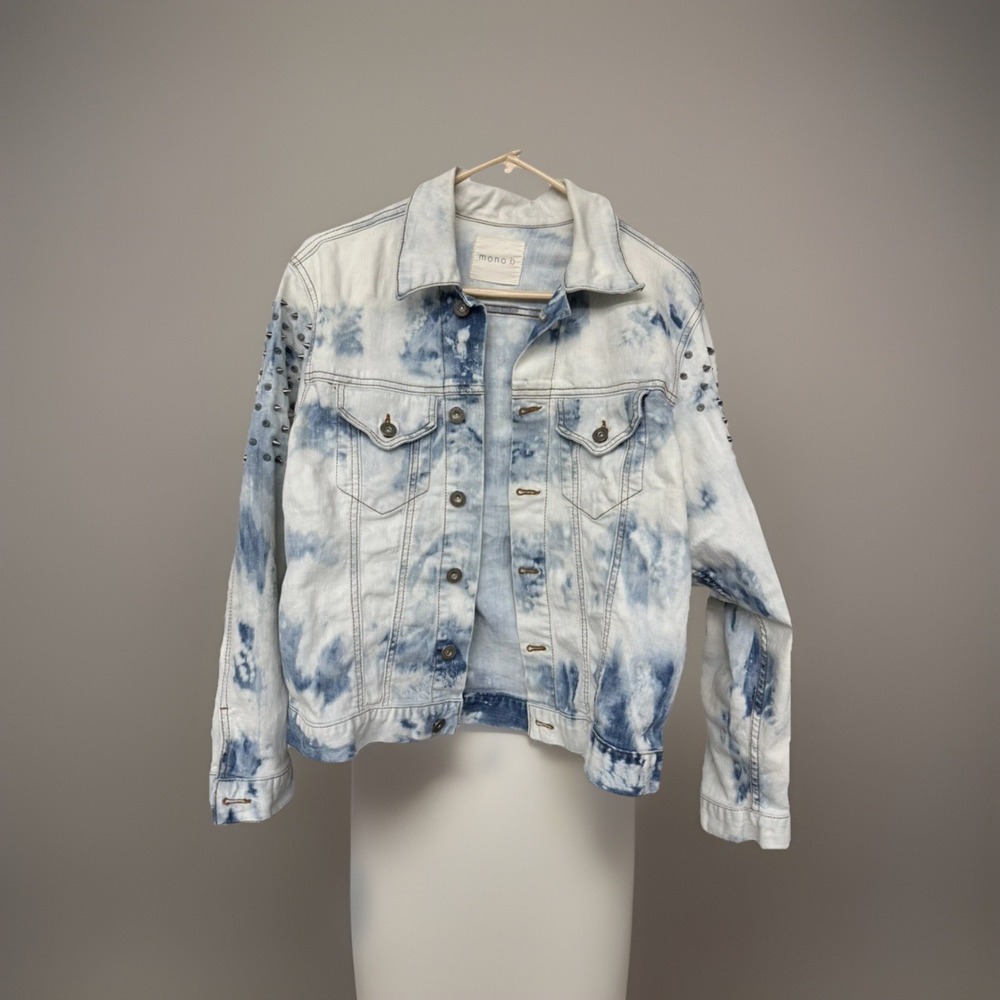 Mono B Vintage Denim Jacket Acid Washed Studded Jacket, Women Size M/L